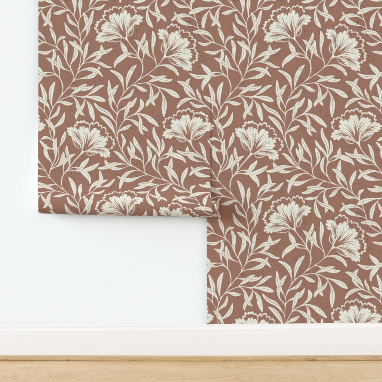 Mocha Floral Distressed Faded Worn Leaves Flowers Wildflowers Primitive Prairie Neutral Custom Removable Wallpaper by Spoonflower Peel & Stick Wallpaper 2FT Wide